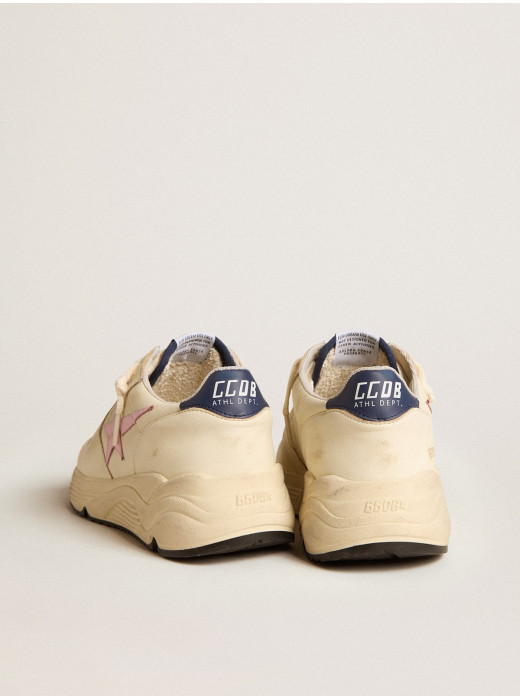 Women's Running Sole in nappa leather with pink leather star and blue leather heel tab