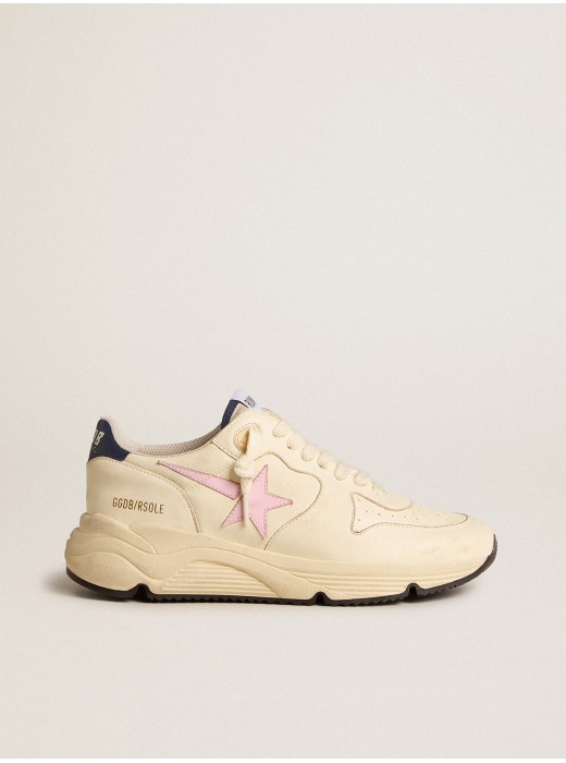 Women's Running Sole in nappa leather with pink leather star and blue leather heel tab