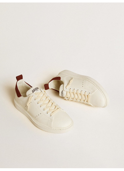 Women's Starter in white leather with burgundy nubuck heel tab