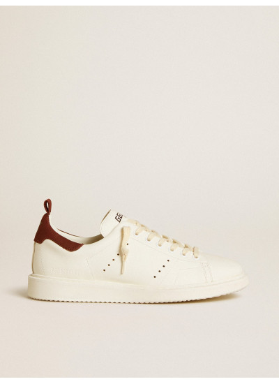 Women's Starter in white leather with burgundy nubuck heel tab