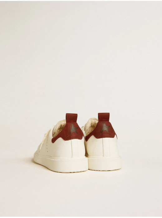 Women's Starter in white leather with burgundy nubuck heel tab