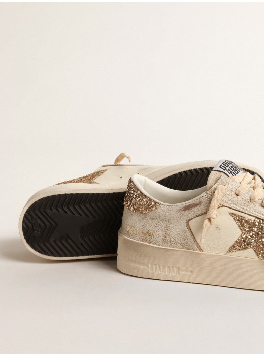 Women’s Stardan in ecru nappa leather with gold glitter star and heel tab