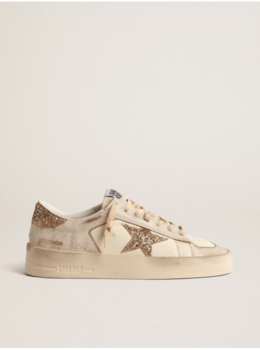 Women’s Stardan in ecru nappa leather with gold glitter star and heel tab