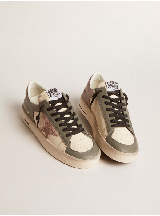 Women’s Stardan LTD in gray leather with a pink leather star and heel tab