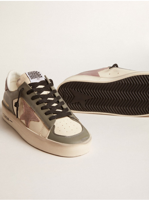 Women’s Stardan LTD in gray leather with a pink leather star and heel tab