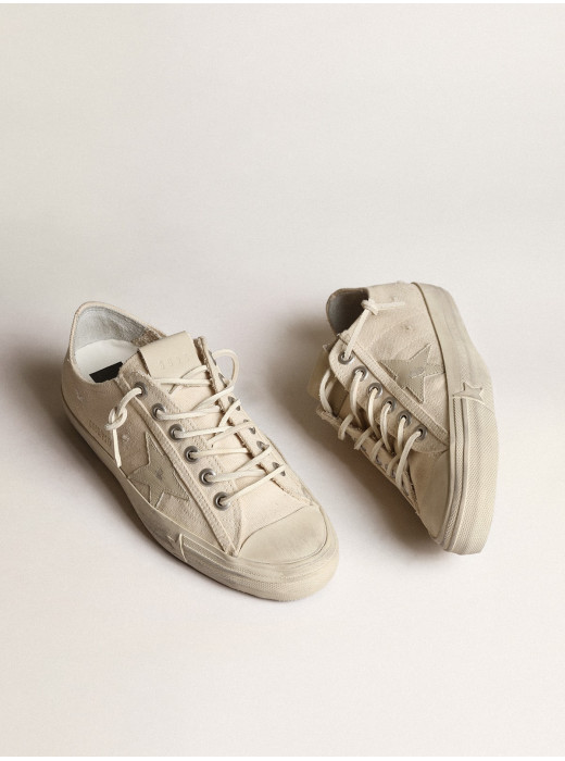 V-Star in light cream canvas with milk-white leather star