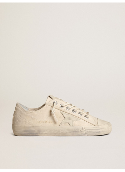 V-Star in light cream canvas with milk-white leather star