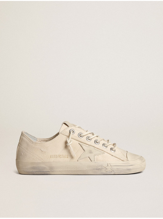 V-Star in light cream canvas with milk-white leather star