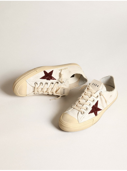 Women's V-Star in white nappa with red glitter star