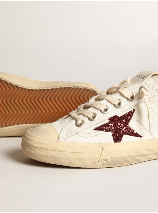 Women's V-Star in white nappa with red glitter star