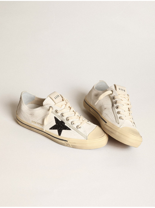 V-Star in white nappa leather with a black glitter star