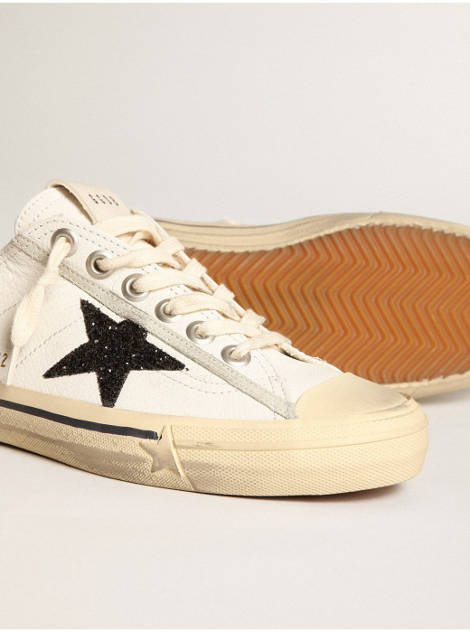 V-Star in white nappa leather with a black glitter star