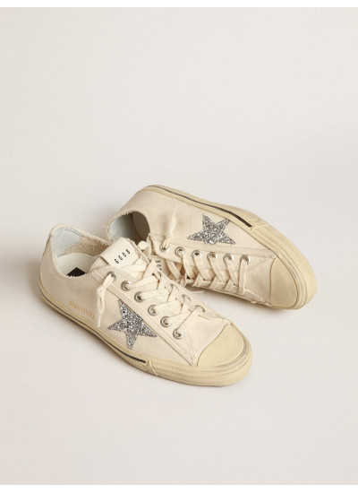 V-Star in beige canvas with a silver glitter star