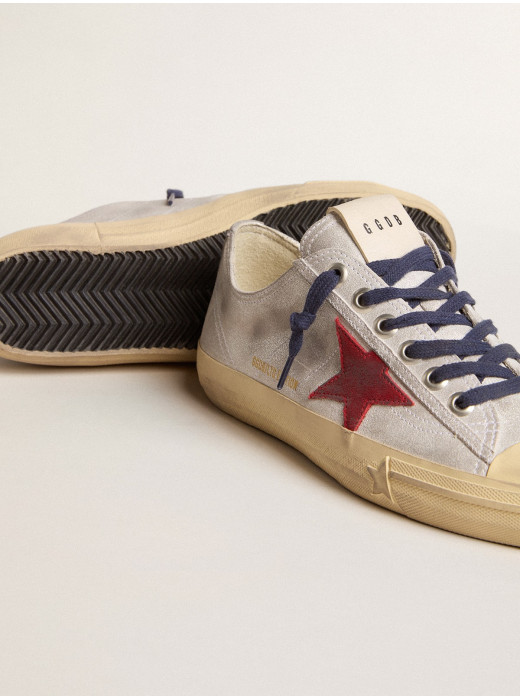 Women's V-Star LTD in silver metallic suede with red suede star