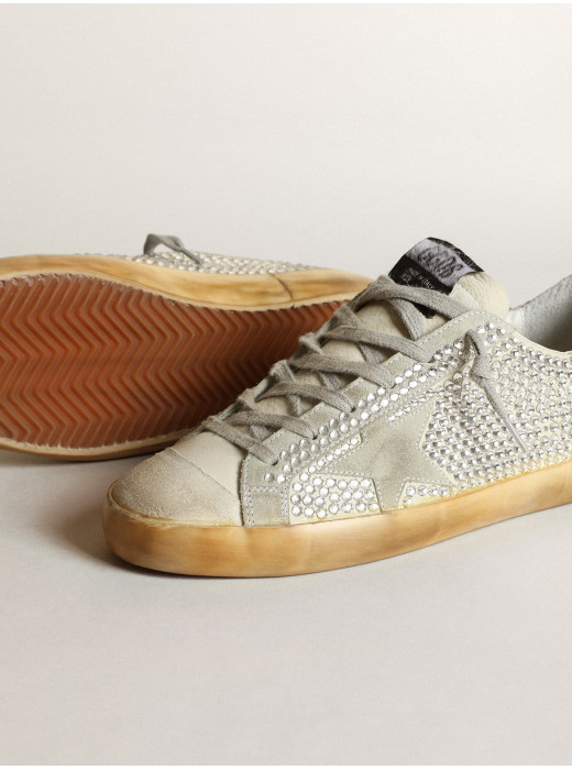 Women’s Super-Star in aged white nubuck with Swarovski crystals