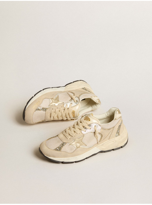 Dad-Star in pearl mesh and suede with platinum leather star and heel tab