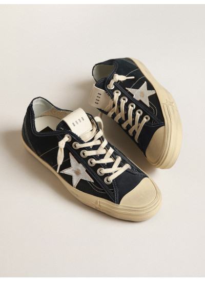 V-Star in navy-blue canvas with a silver laminated leather star