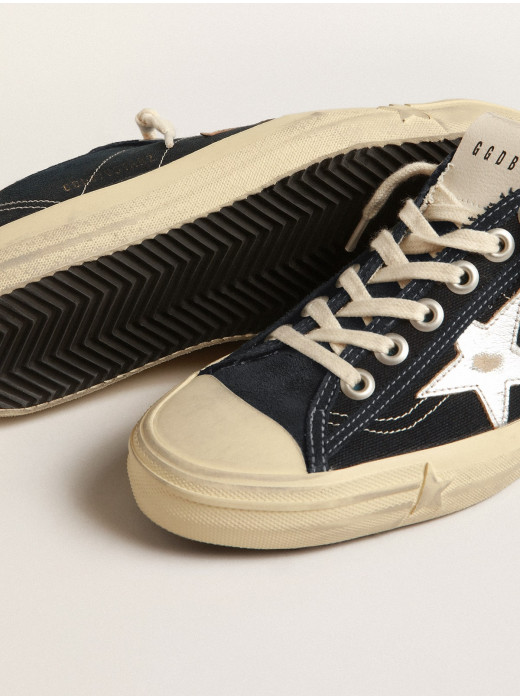 V-Star in navy-blue canvas with a silver laminated leather star