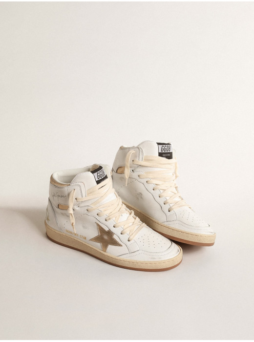 Sky-Star in white nappa leather with gold metallic leather star and heel tab