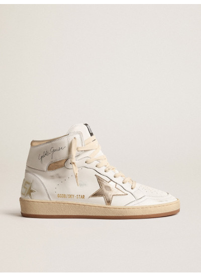 Sky-Star in white nappa leather with gold metallic leather star and heel tab