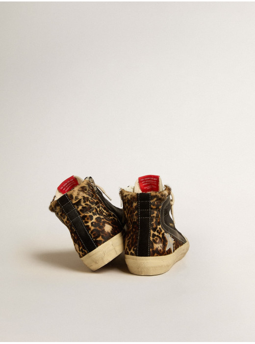 Slide Penstar LTD in leopard-print pony skin with silver star and black flash