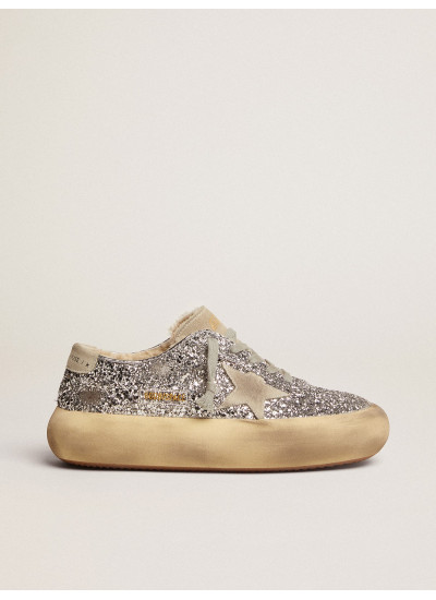 Women's Space-Star shoes in silver glitter with shearling lining