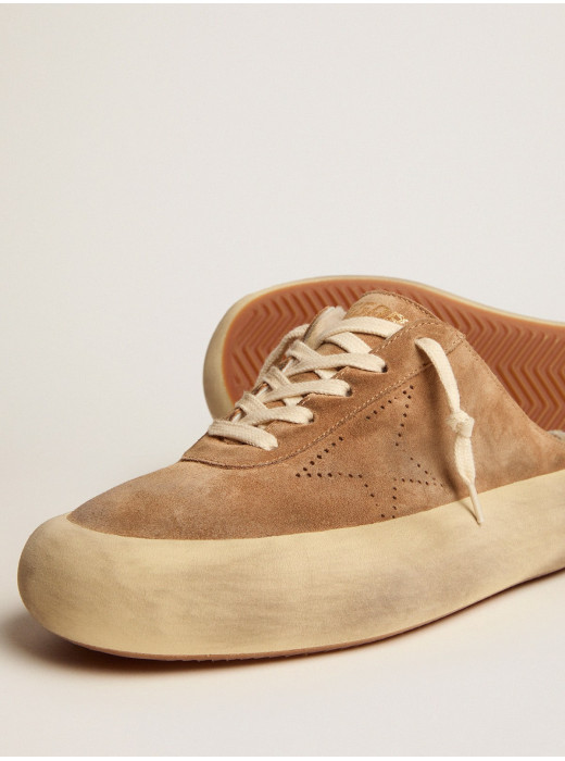 Women's Space-Star Sabot shoes in tobacco-colored suede with shearling lining