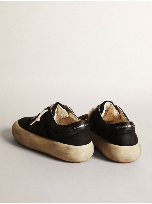 Space-Star shoes in black nylon with black leather star and heel tab