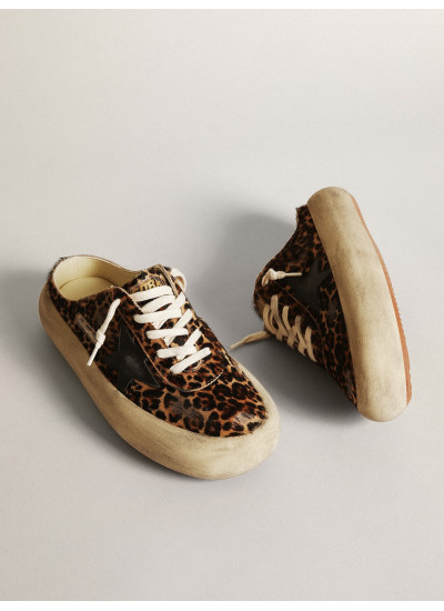 Women's Space-Star Sabot in leopard print pony skin with black star