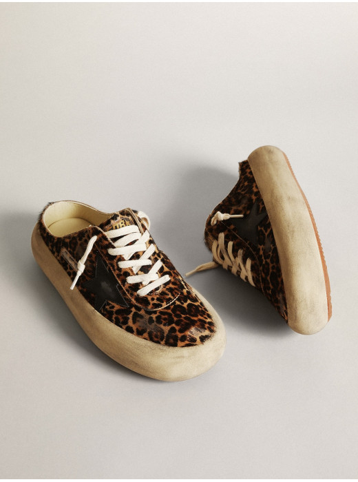 Women's Space-Star Sabot in leopard print pony skin with black star