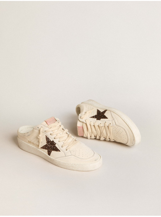 Ball Star Sabots in ivory nappa with bronze glitter star