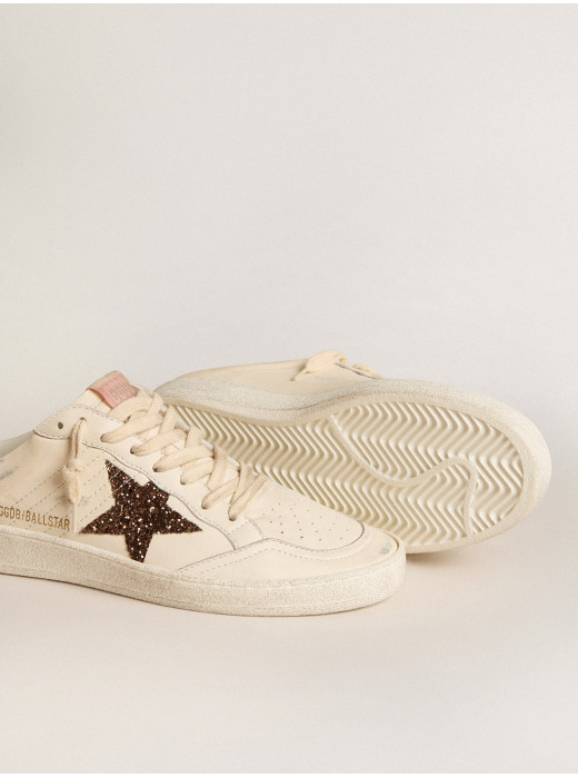 Ball Star Sabots in ivory nappa with bronze glitter star