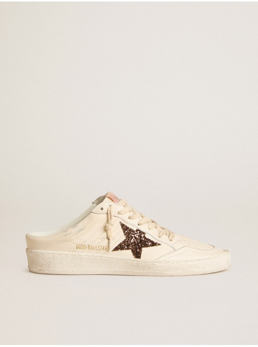 Ball Star Sabots in ivory nappa with bronze glitter star