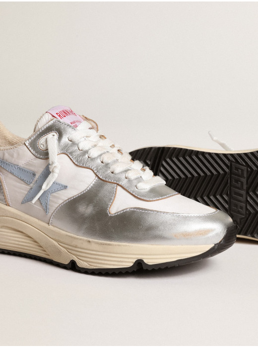 Running Sole in nylon and silver metallic leather with light blue star