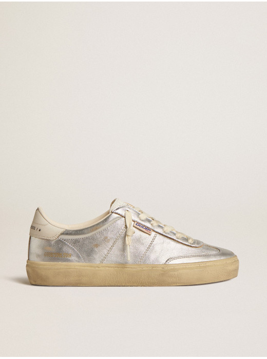 Soul Star in metallic silver leather with white leather heel tab