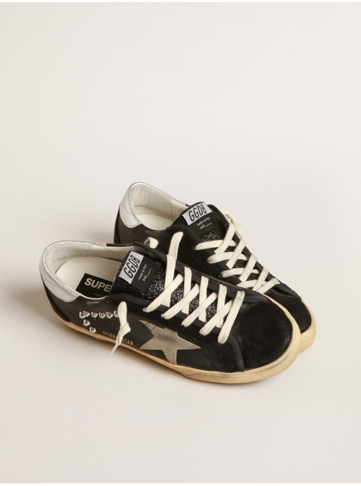 Women’s Super-Star in black leather and suede with silver studs