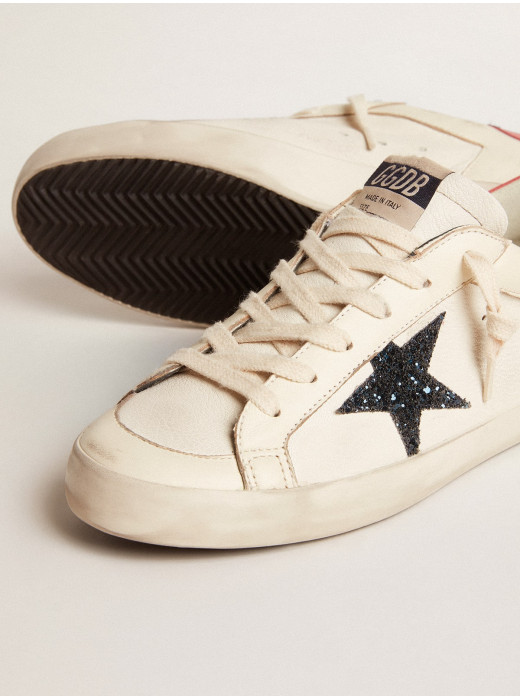 Women's Super-Star LTD in nappa with blue glitter star and red heel tab