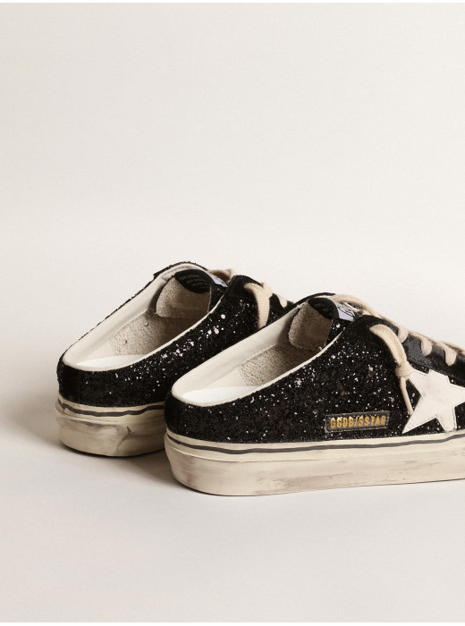 Super-Star Sabots in black glitter with white bio-based star