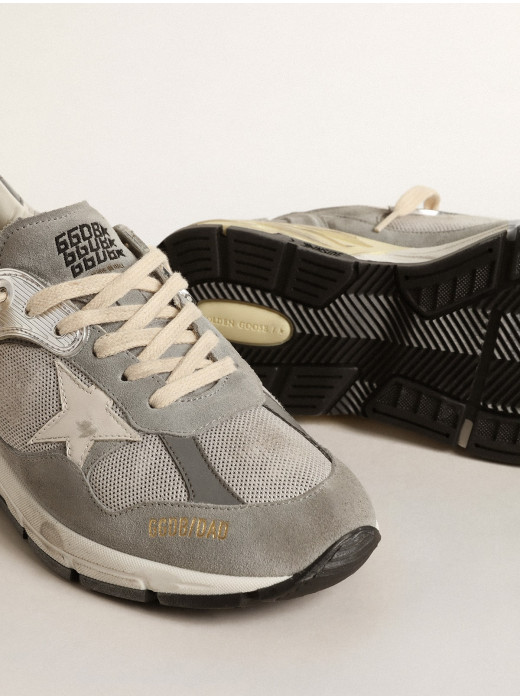 Dad-Star in suede and silver mesh with white leather star and heel tab