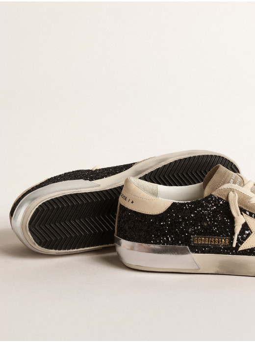 Super-Star in black glitter with cream star and suede inserts