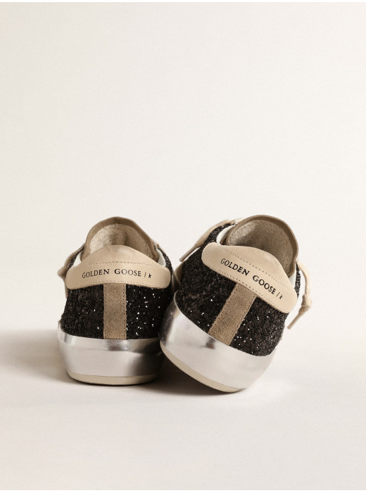 Super-Star in black glitter with cream star and suede inserts