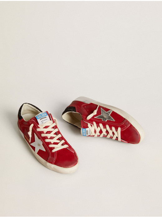 Women’s Super-Star LTD in red nubuck with leather star and glitter heel tab