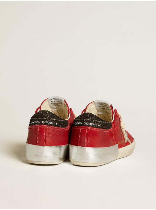 Women’s Super-Star LTD in red nubuck with leather star and glitter heel tab