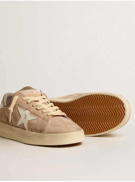 Stardan in old rose suede with white leather star and heel tab