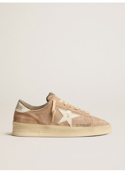 Stardan in old rose suede with white leather star and heel tab