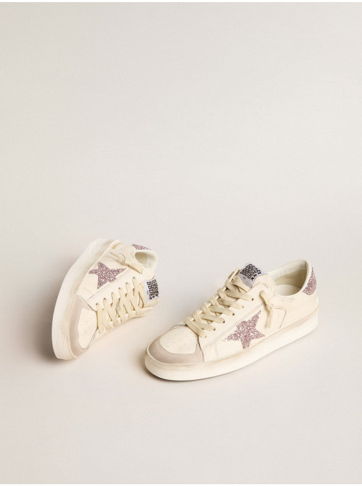 Women's Stardan in nappa and suede with pink glitter star and heel tab