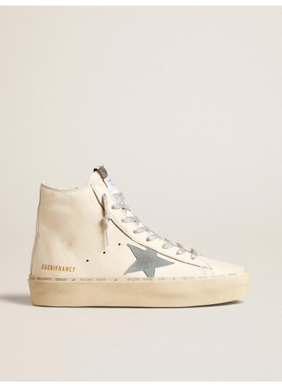 Francy Penstar in white nappa leather with powder-blue suede star