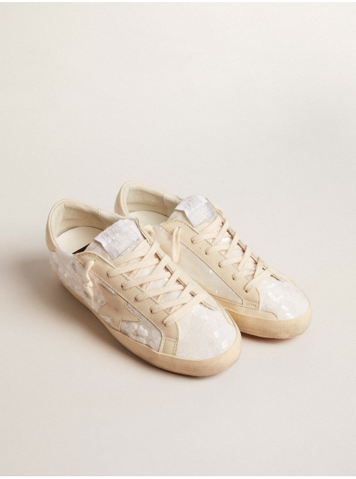 Women's Super-Star LTD in white sequins with leather star and embroidery