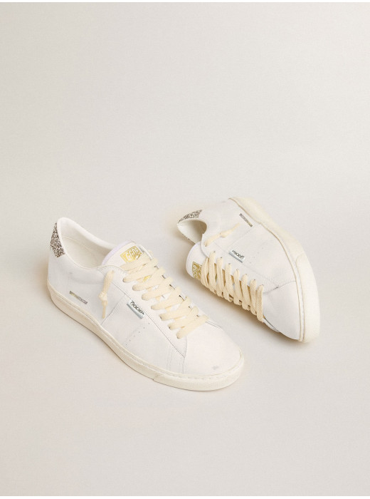 Matchstar in white leather with silver glitter heel tab