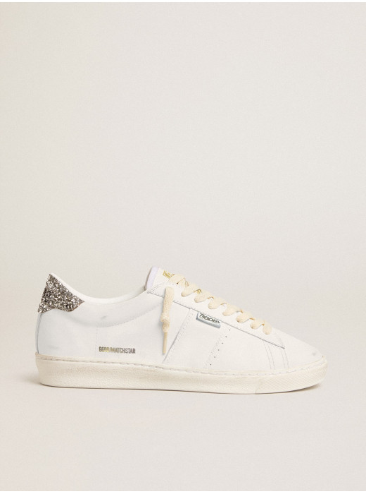 Matchstar in white leather with silver glitter heel tab